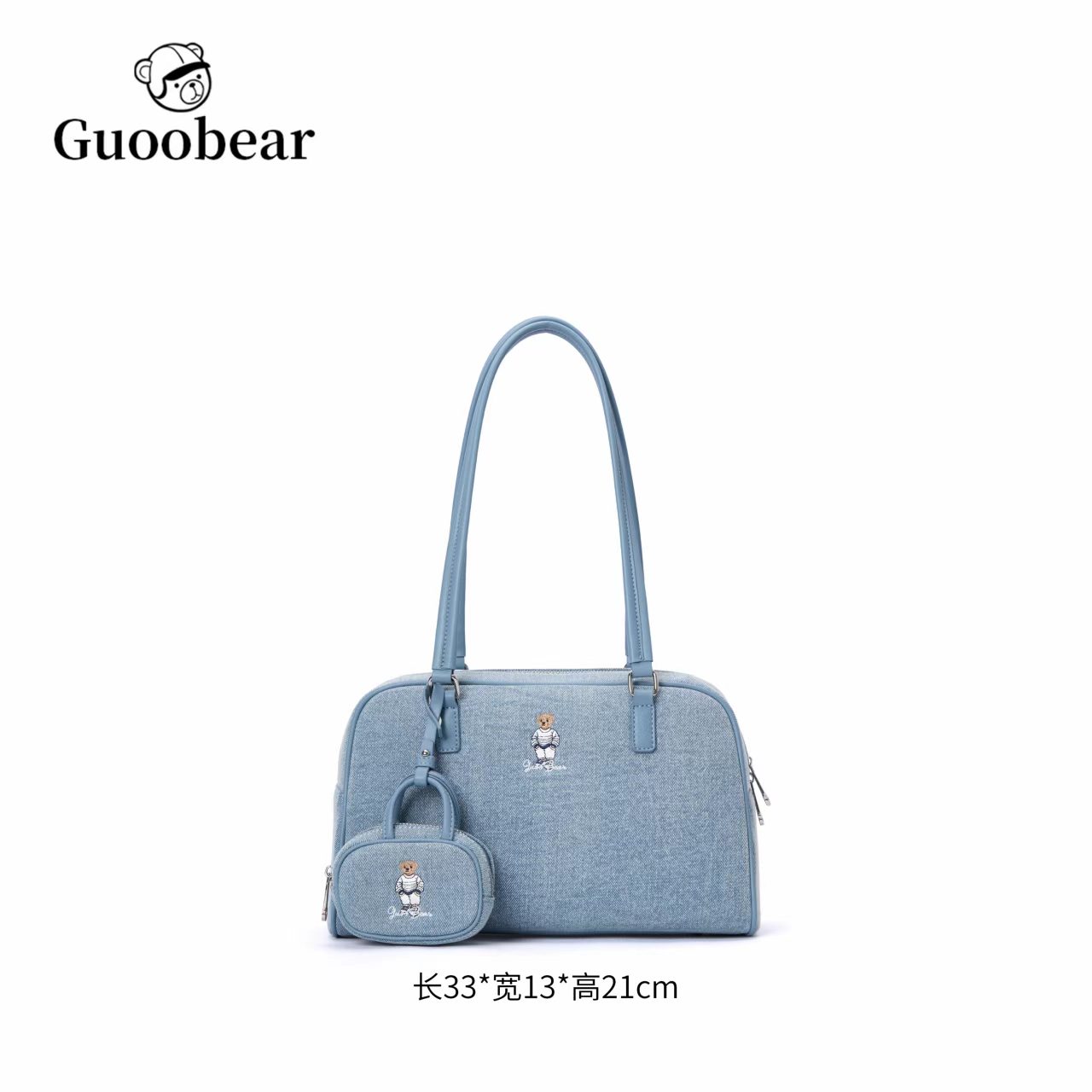 GU1484灰蓝色牛仔布刺绣单肩包